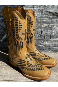 Cactus Country Women's Cream Cross Inlay Boots