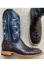 Load image into Gallery viewer, Cactus Exotic Men&#39;s Chocolate Brown Blue Caiman Belly Boots
