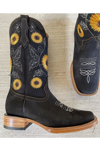 Cactus Country Women Black Sunflower Square Toe Cowgirl Boots