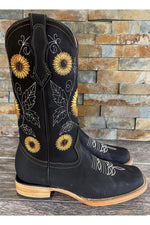 Load image into Gallery viewer, Cactus Country Women Black Sunflower Square Toe Cowgirl Boots
