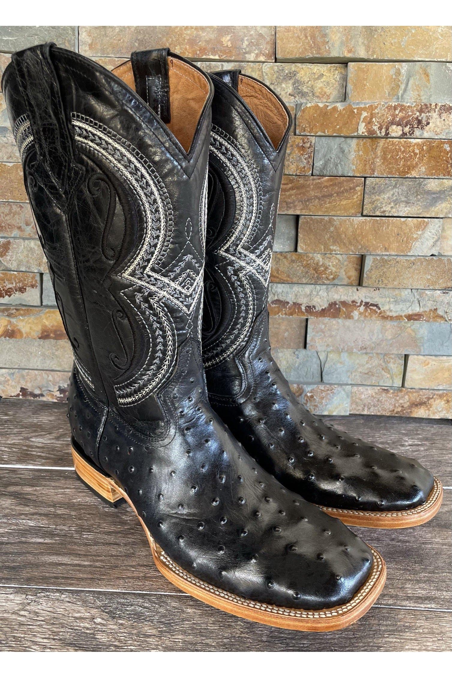 Cactus Exotic Men's Black Ostrich Boots Square Toe